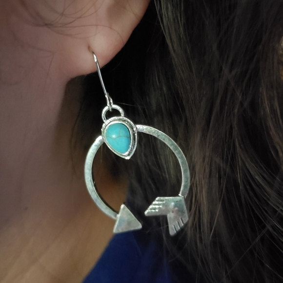 Arrow Earrings Turquoise Tribal Western Boho - Picture 3 of 9